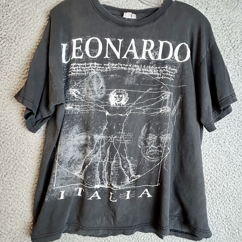 VTG 90s Shirt Leonardo Da Vinci Vitruvian Man Art Tee Size 2XL Italia Boxy